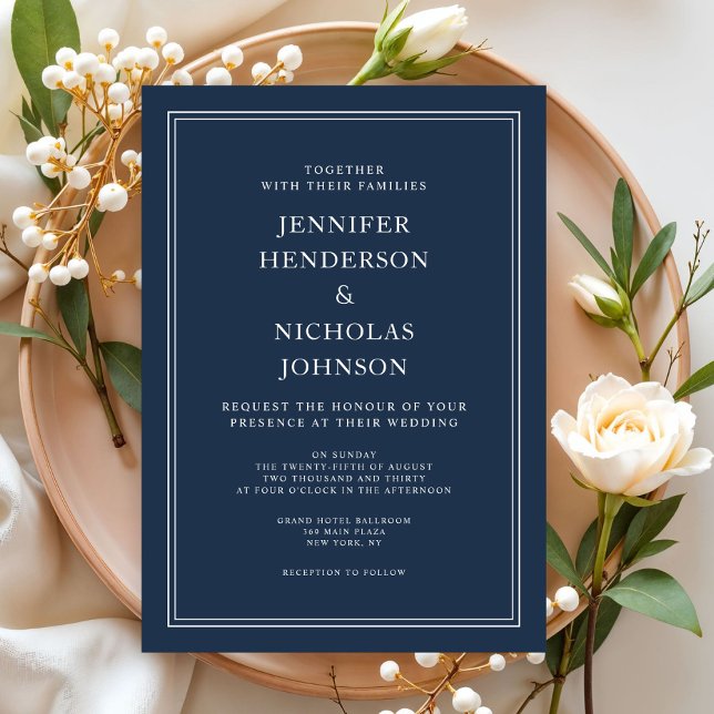 Modern Elegant Classic Navy Blue Wedding Invitation (Modern Elegant Classic Navy Blue Wedding Invitation)