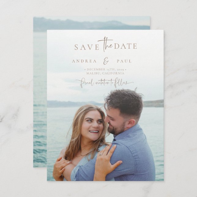 Modern Elegant Classic Photo Save The Date (Front/Back)