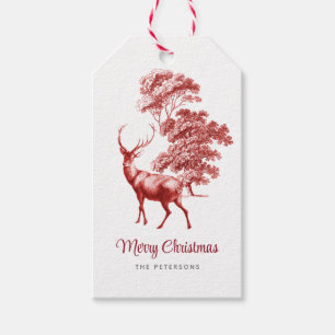 Modern Elegant Classy Red Deer Toile Woodland  Gift Tags
