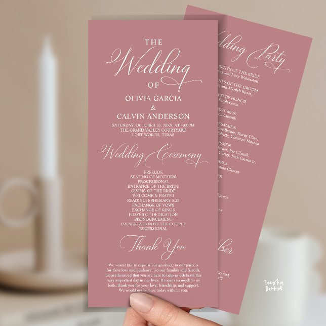 Modern Elegant Classy Wedding Ceremony Order Program (Modern Elegant Classy Wedding Ceremony Order Program Card in dusty rose pink)