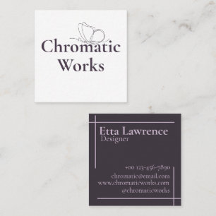 Modern Elegant Clean Butterfly Line Purple Marble Square Business Card