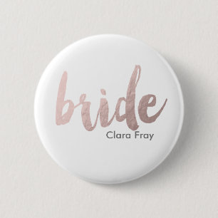 modern elegant clear faux rose gold "bride" 2 inch round button