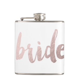 modern elegant clear faux rose gold "bride" hip flask