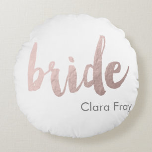 modern elegant clear faux rose gold "bride" round pillow