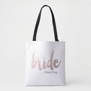 modern elegant clear faux rose gold "bride" tote bag