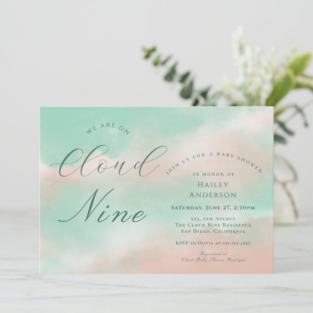 Modern Elegant Cloud Nine Baby Shower Invitation (Standing Front)