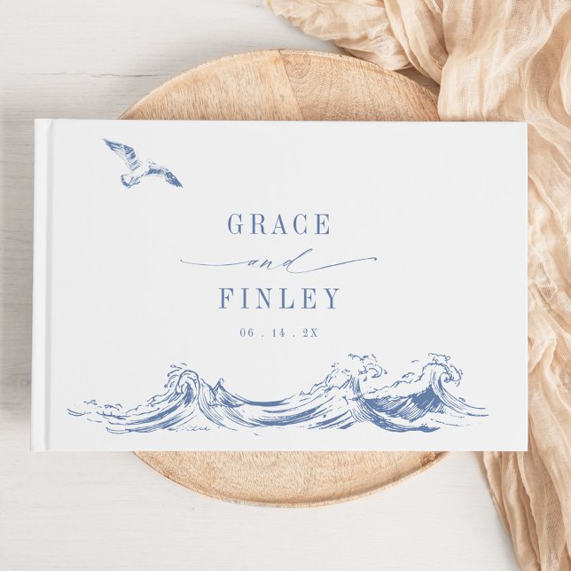 Modern Elegant Coastal Chic Blue Wedding Guest Book (Creator Uploaded)