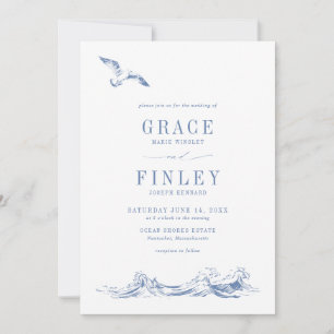 Modern Elegant Coastal Chic Blue Wedding Invitation