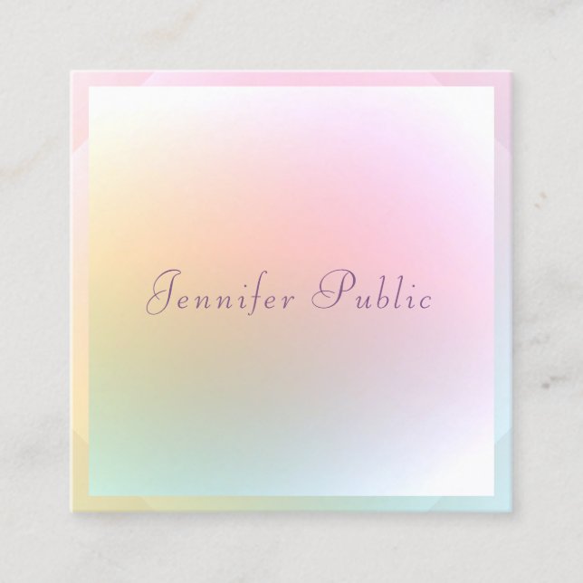 Modern Elegant Colourful Calligraphy Script Trendy Square Business Card (Front)
