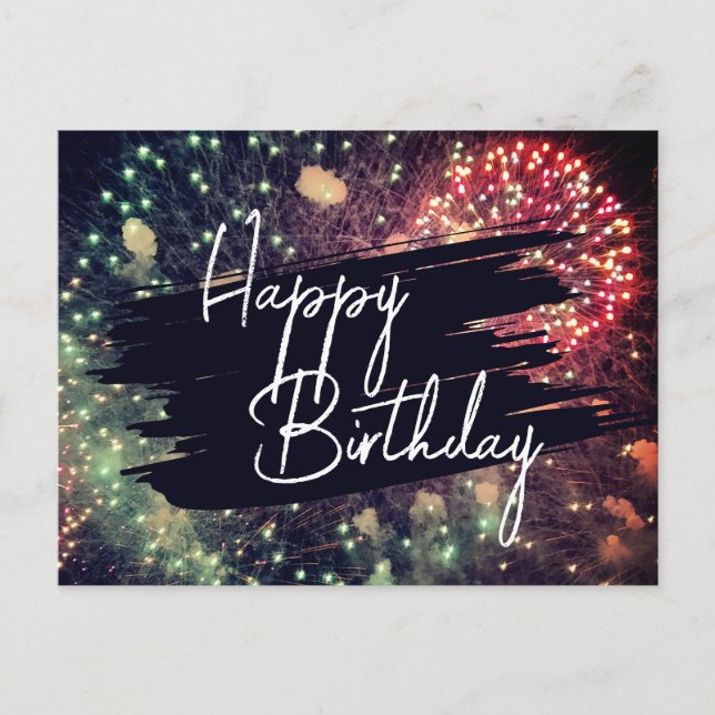   Modern Elegant Colourful Happy Birthday Firework Postcard (Front)