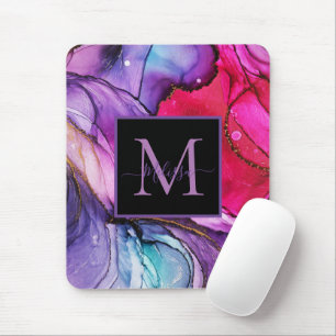 Modern Elegant Colourful Marbled Monogram Mouse Pad