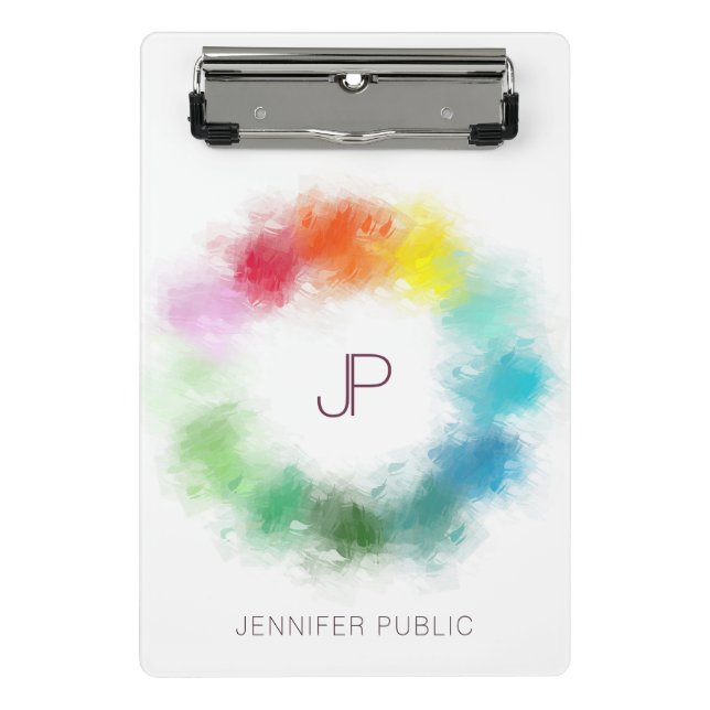 Modern Elegant Colourful Monogrammed Template Mini Clipboard (Front)
