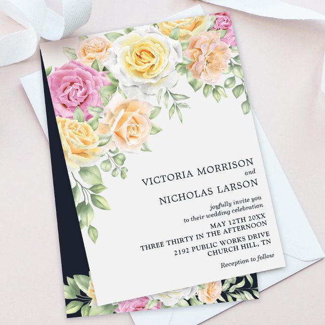 Modern Elegant Colourful Roses Wedding Invitation (Creator Uploaded)