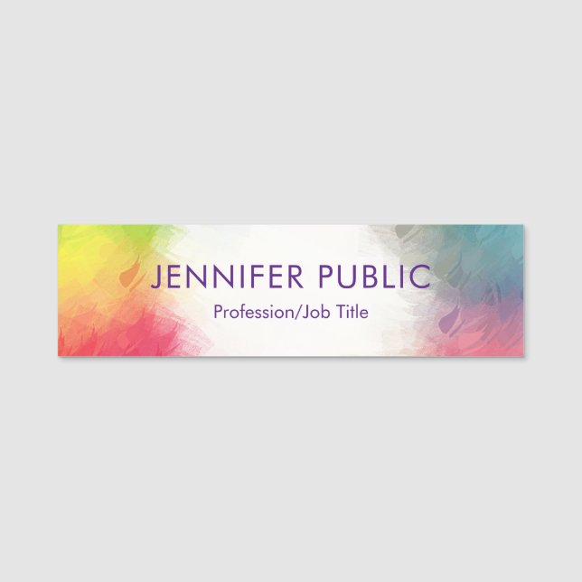 Modern Elegant Colourful Template Rainbow Colours Name Tag (Front)