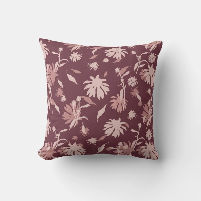 Modern Elegant Coneflowers Chestnut Red Throw Pillow (Front)