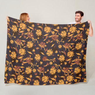 Modern Elegant Coneflowers Yellow Orange Dark Grey Fleece Blanket