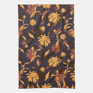 Modern Elegant Coneflowers Yellow Orange Dark Grey Kitchen Towel