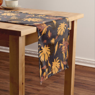 Modern Elegant Coneflowers Yellow Orange Dark Grey Long Table Runner