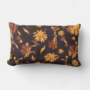 Modern Elegant Coneflowers Yellow Orange Dark Grey Lumbar Pillow
