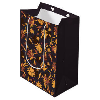 Modern Elegant Coneflowers Yellow Orange Dark Grey Medium Gift Bag