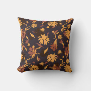 Modern Elegant Coneflowers Yellow Orange on Blue Throw Pillow