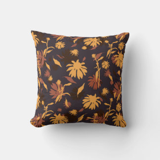 Modern Elegant Coneflowers Yellow Orange on Blue Throw Pillow