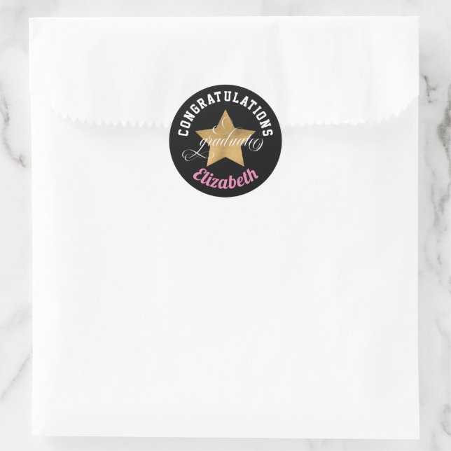 Modern Elegant Congratulations Monogram Graduation Classic Round Sticker (Bag)