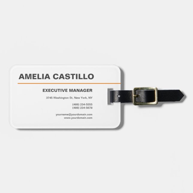 Modern Elegant Contemporary Plain White Luggage Tag (Front Horizontal)