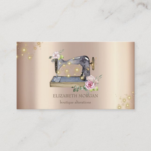 Modern Elegant Cool Sparkle Sewing Machine Business Card (Front)