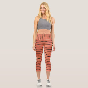 Modern Elegant Copper Black Stripes Pattern Capri Leggings