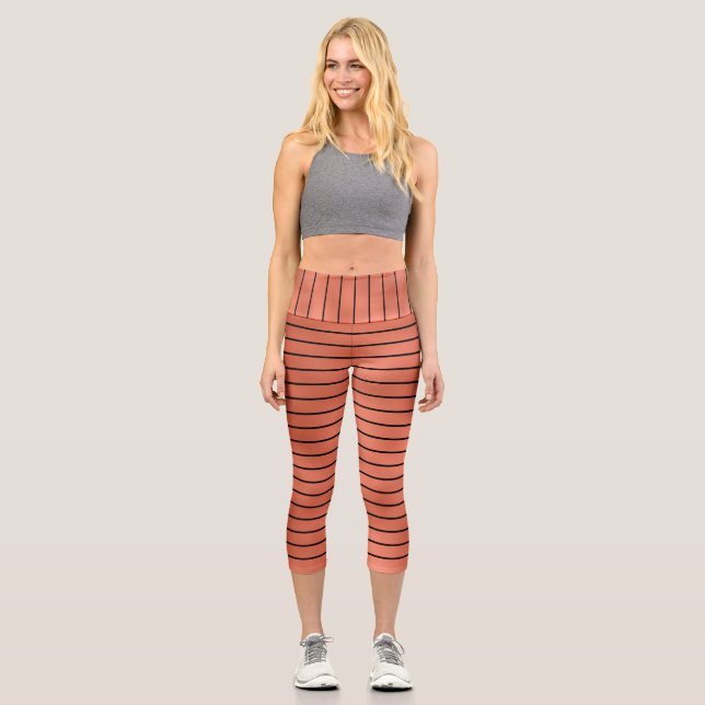 Modern Elegant Copper Black Stripes Pattern Capri Leggings (Front)