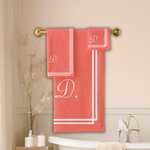 Modern Elegant Coral Peach Monogram Initials Bath Towel Set