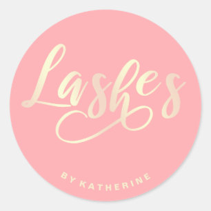 Modern elegant coral pink & gold lashes extension classic round sticker