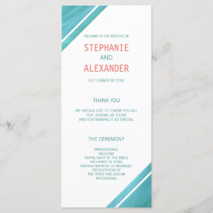 Modern Elegant Coral Teal Wedding Program