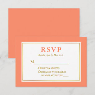 Modern Elegant Coral White Gold RSVP Card