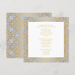 MODERN ELEGANT CORNFLOWER BLUE GOLD WEDDING INVITATION