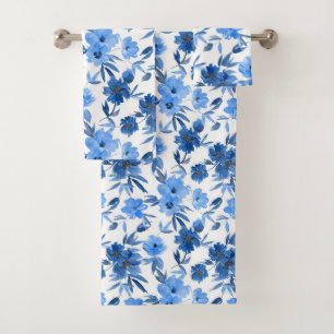 Modern Elegant Cornflower Blue Navy Bath Towel Set