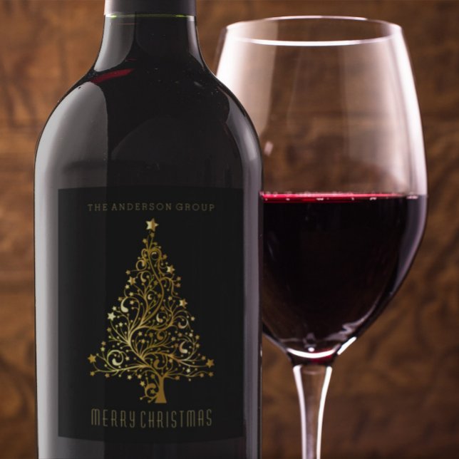 Modern Elegant Corporate Gold Christmas Holiday Wine Label (Creator Uploaded)