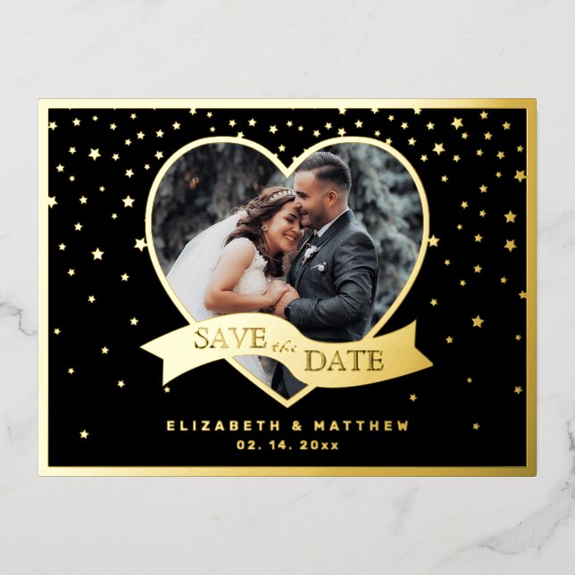Modern Elegant Couple Photo Wedding Save The Date Foil Invitation Postcard (Front)