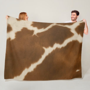 Modern Elegant Cow Faux Leather Collection Fleece Blanket