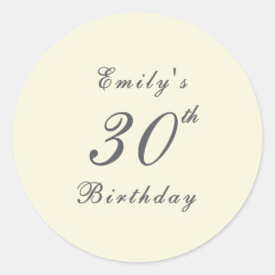 Modern Elegant Cream 30th Birthday Party Classic Round Sticker