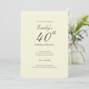 Modern Elegant Cream 40th Birthday Party Invitation