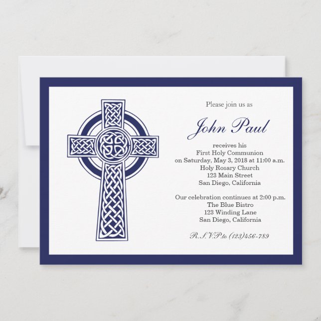 Modern Elegant Cross Communion Invitation for Boys (Front)