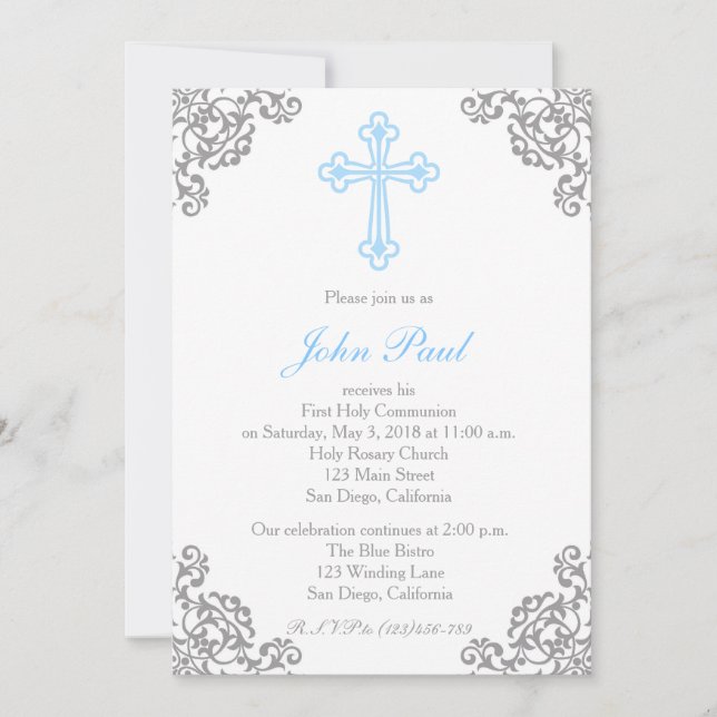 Modern Elegant Cross First Communion Invitation (Front)