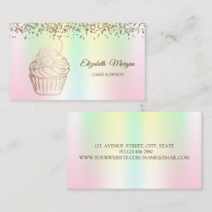 Modern Elegant Cupcake,Sweets,Bakery Holographic Business Card