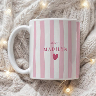 Modern Elegant Custom Auntie Name Pink Striped Coffee Mug