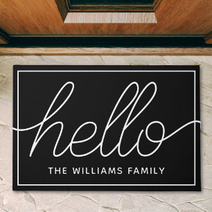 Modern Elegant Custom Family Name Hello Outdoor Doormat