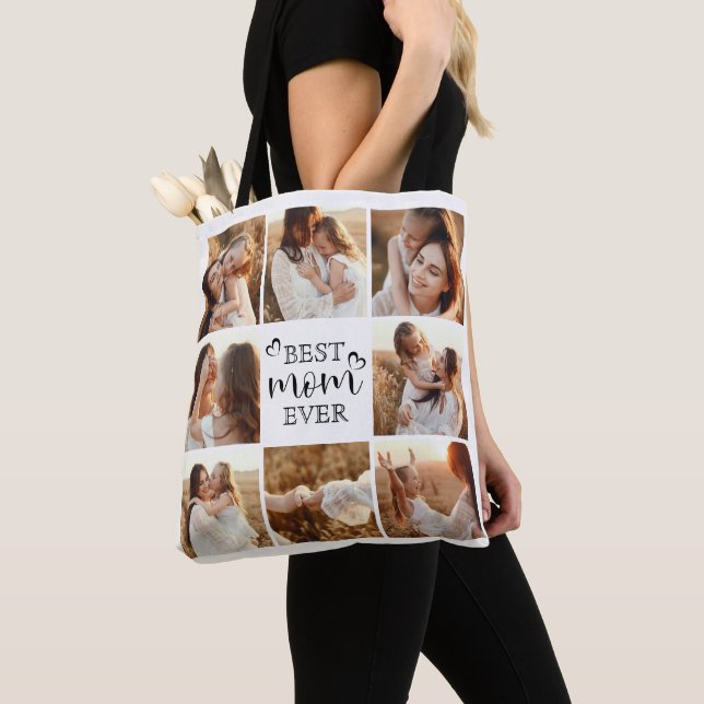 Modern Elegant Custom Family Photo Gift for Mom Tote Bag (Close Up)
