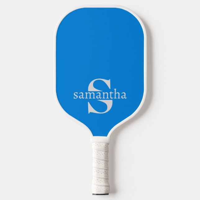 Modern Elegant Custom Initial Name Light Blue Pickleball Paddle (Front)