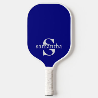 Modern Elegant Custom Initial Name Navy Blue Pickleball Paddle